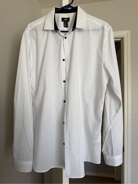 H&M White Men’s Dress Shirt with Black Trim